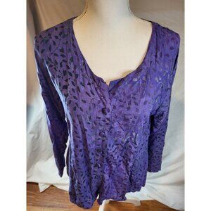 Eagle Ray Traders Shirt Women's Medium Purple Floral Long Sleeve Covered Buttons